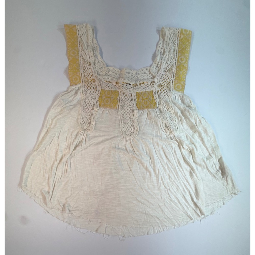 Free People Boho Crochet Lace Sleeveless Top Yellow Cream Small